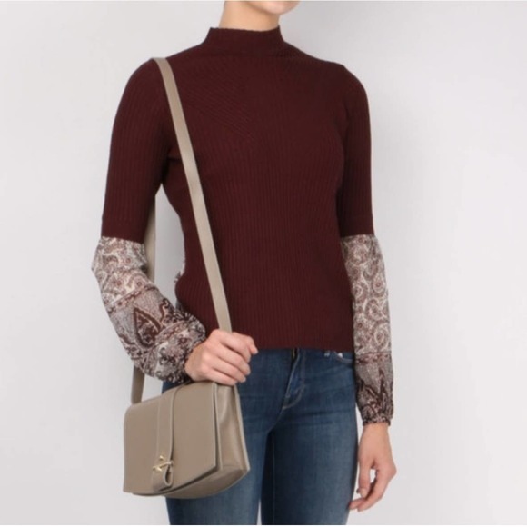 VERONICA BEARD MOON MIXED MEDIA RIBBED MOCK NECK SWEATER BLOUSE WOMEN SIZE M - Picture 3 of 14